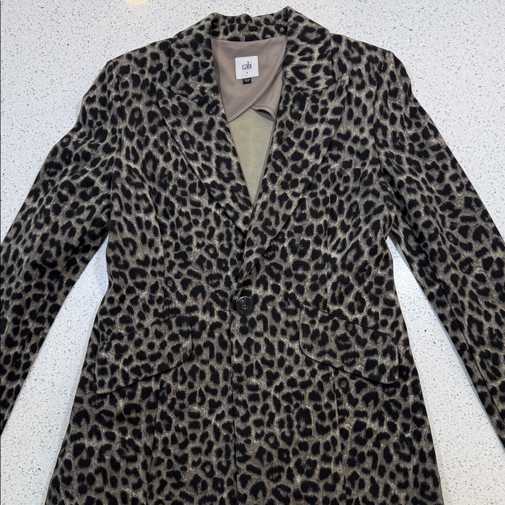 CAbi Leopard Print Single-Button Blazer in Taupe and Black